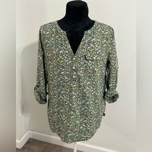 J.Jill Floral Roll-Tab Blouse